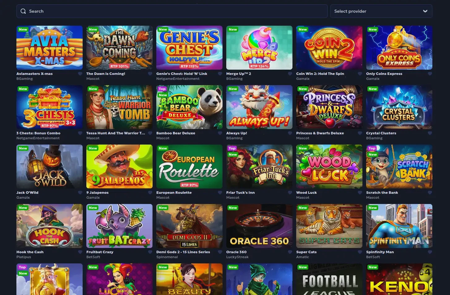 Allyspin Casino Spielelobby nach der Registrierung